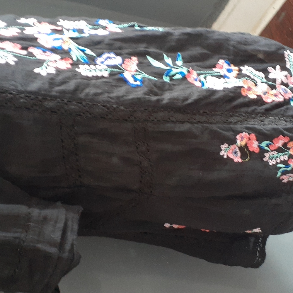Free people black tunic embroidery floral Boho Festival   top size xs - Picture 11 of 16